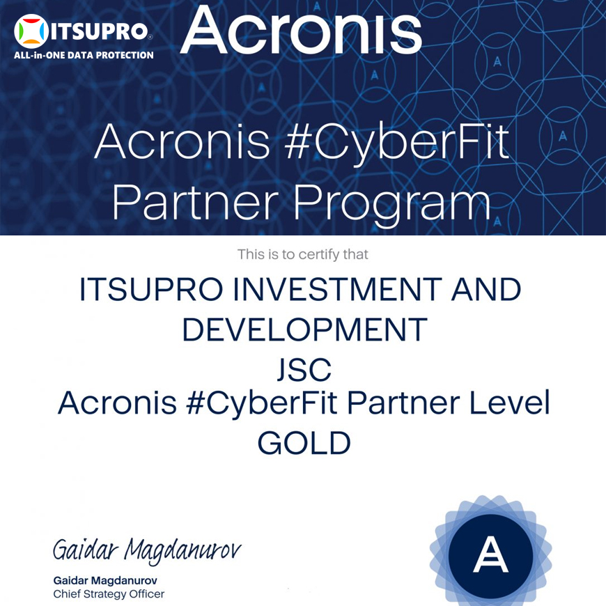 Giấy chứng nhận của thương hiệu Acronis dành cho ITSUPRO 