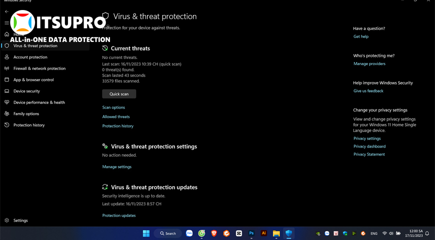 Sử dụng Windows Security là một cách diệt virus trên máy tính win 11 hiệu quả 